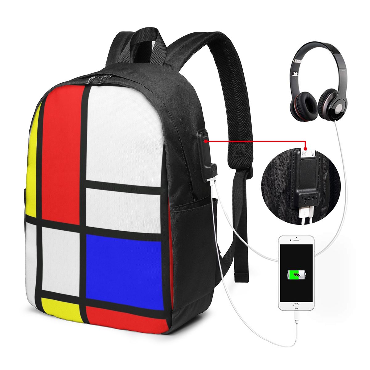 Women Bags For Travel - Mochila Piet Mondrian Composition para viagem,