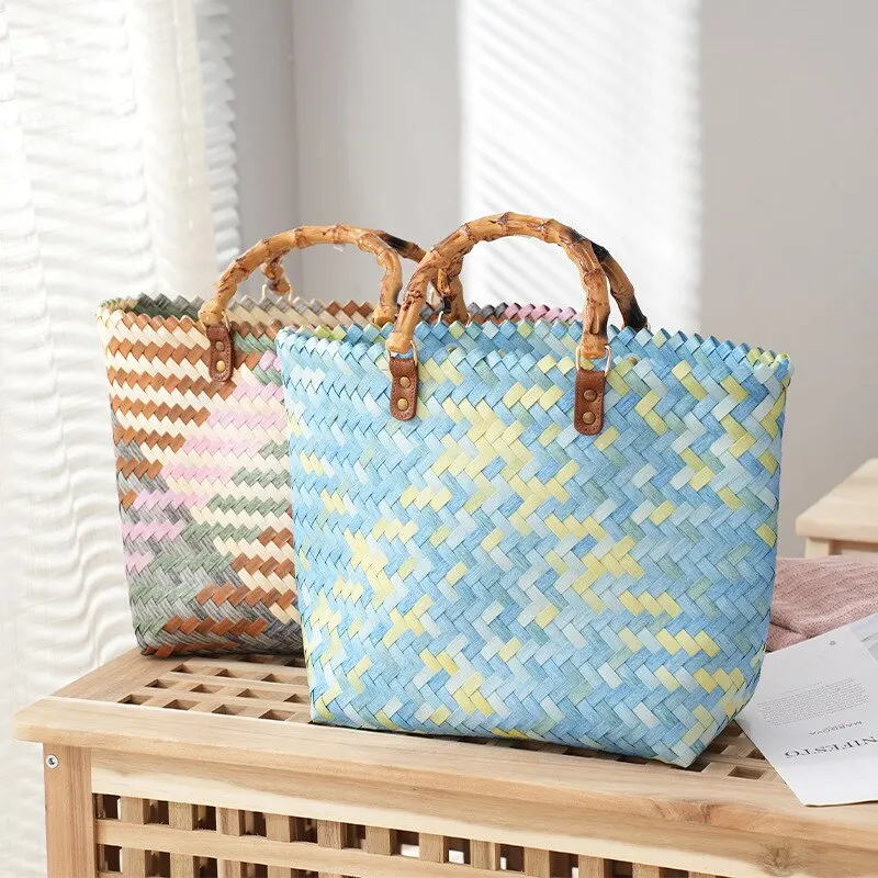 Vintage bamboom lidar com ratt - Basket Bag Wicker avaliação e preço