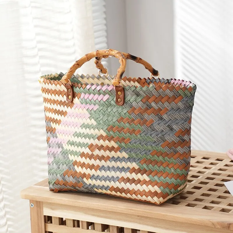 Vintage bamboom lidar com ratt - Basket Bag Wicker avaliação e preço
